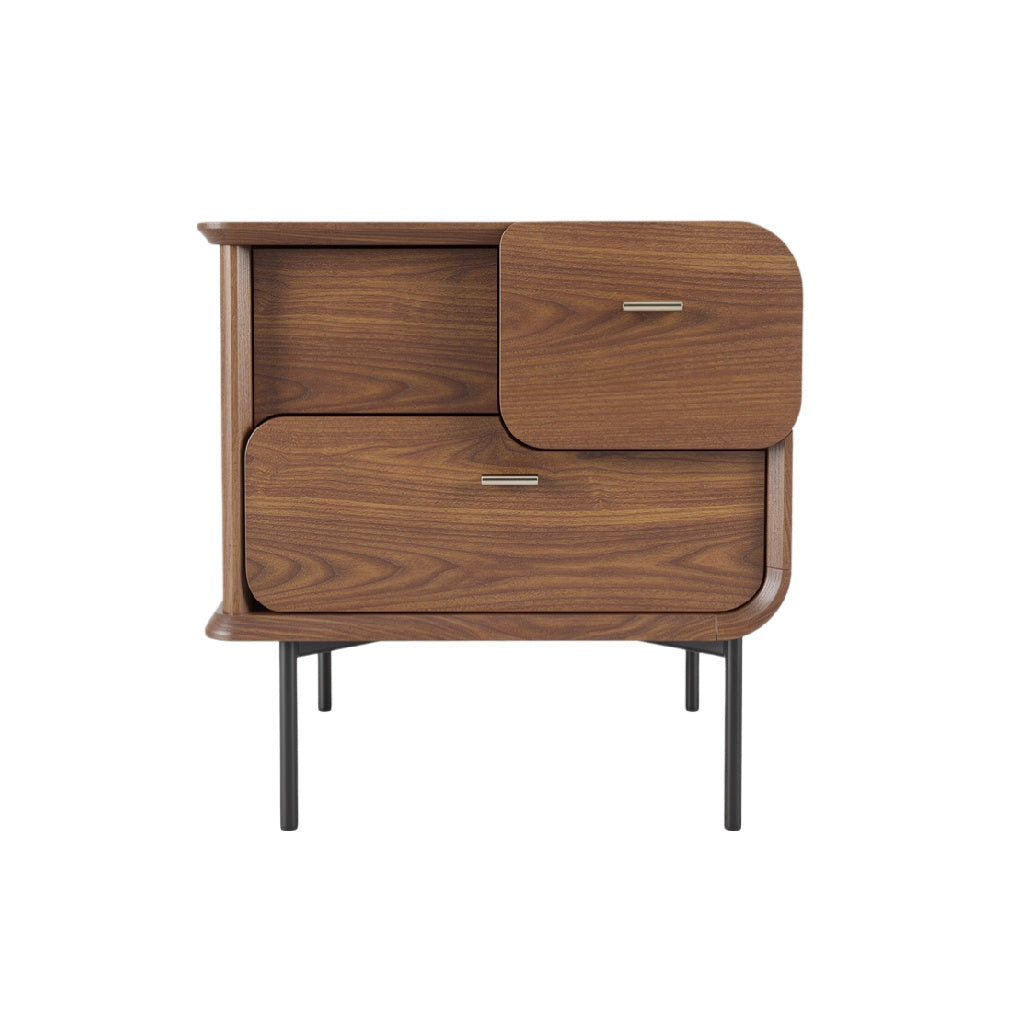Mid-Century Modern Walnut Nightstand with Two Drawers